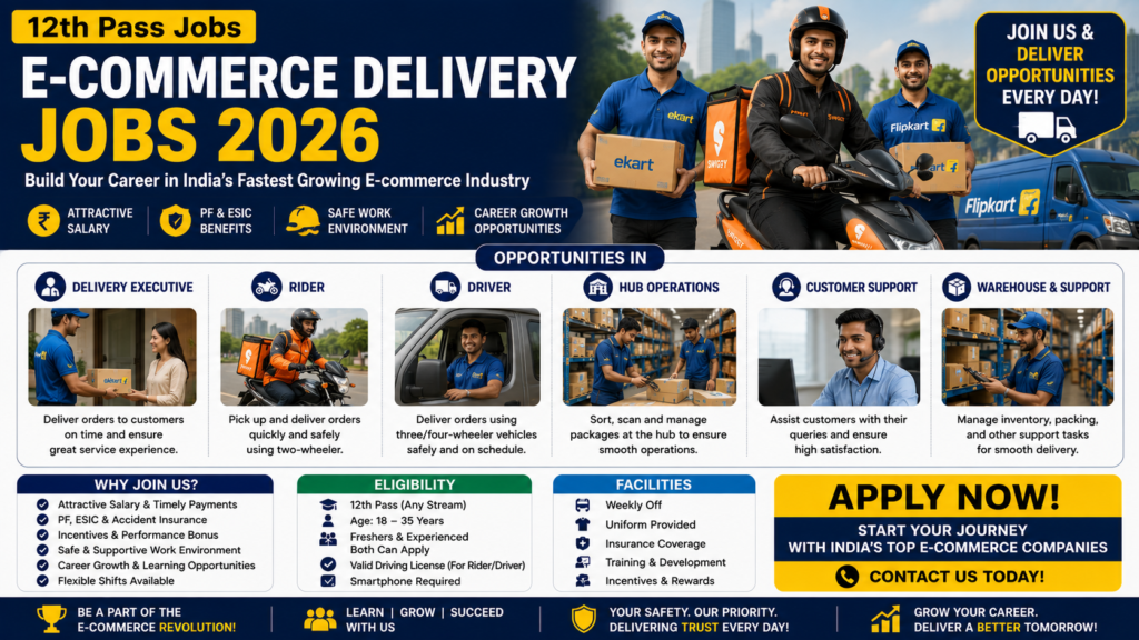 E-commerce Delivery Jobs 2026 – Delivery Executive, Rider, Driver, Hub & Support Roles