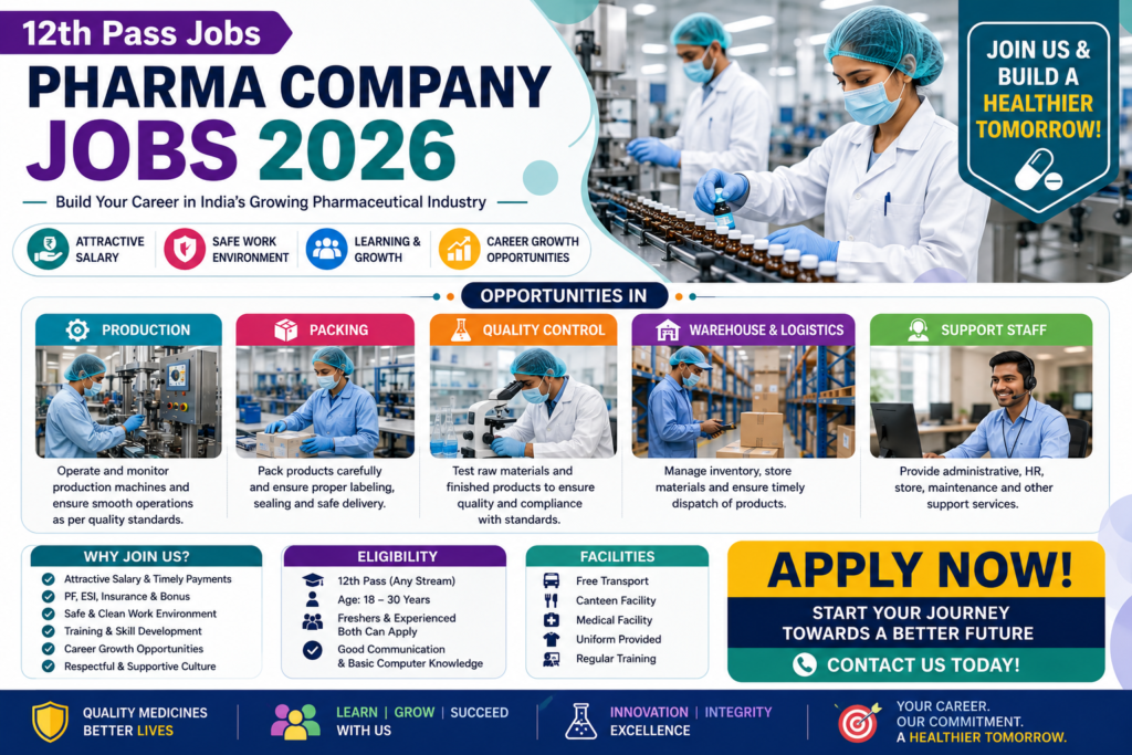 Pharma Company Jobs 2026 – Production, Packing, Quality Control, Warehouse & Support Staff Opportunities